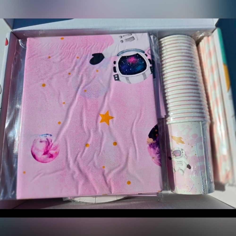 Pink Space Astronaut Party Napkins & Cups Set - Home Party Supplies